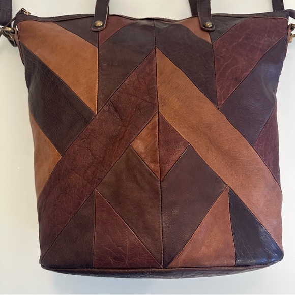 Lucky Brand | Brown Leather Patchwork Crossbody / Tote Bag - Picture 5 of 16